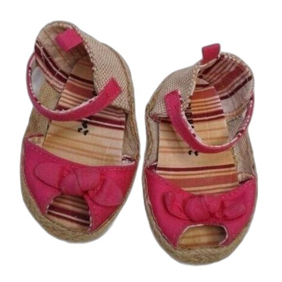 Old Navy Peep Toe Soft Sole Espadrilles Sz3 Baby SoftBack HotPink Bows Jute Sole - Picture 2 of 11